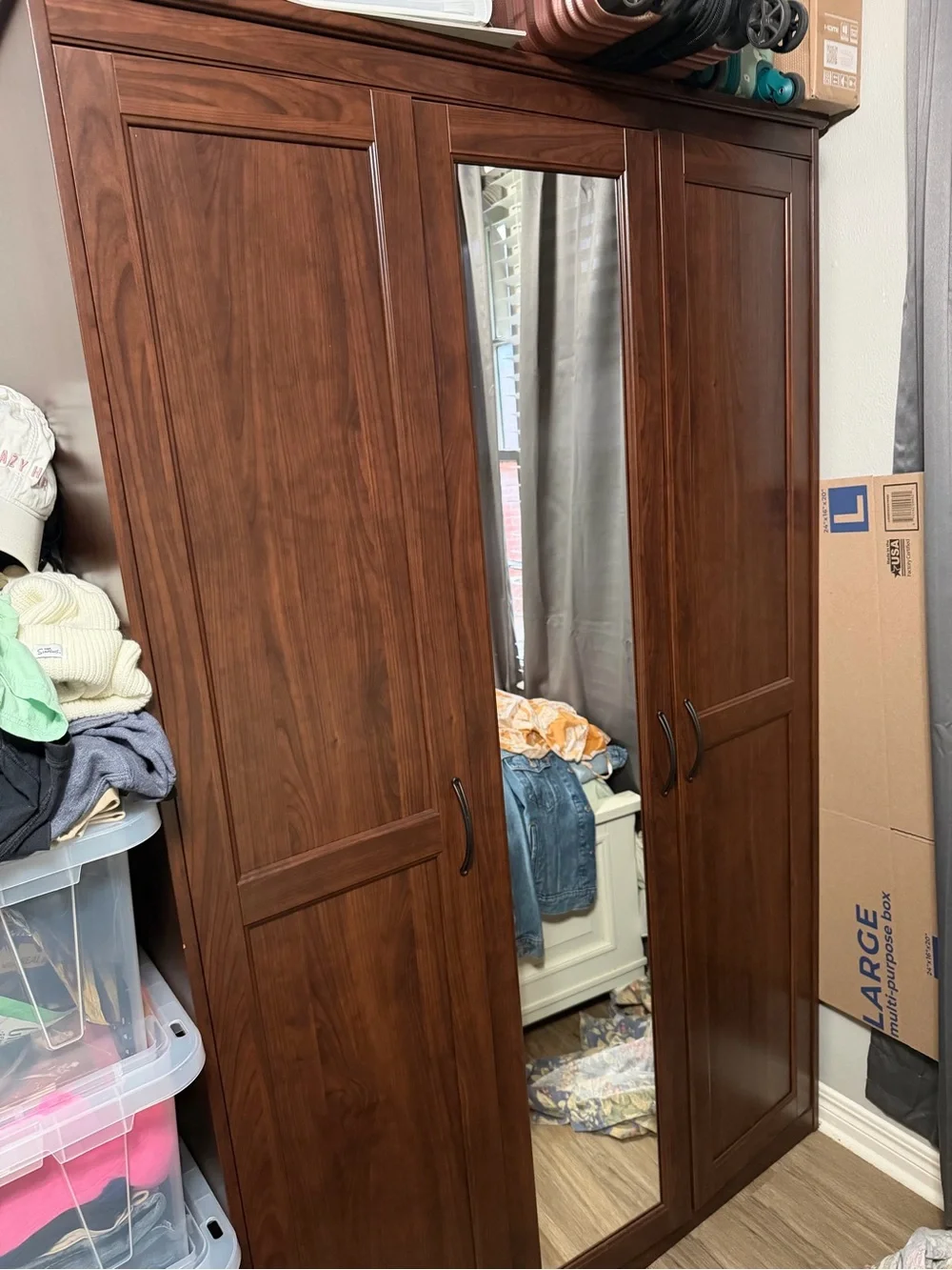 IKEA Three-Door Wardrobe with Center Mirror - Dark Brown